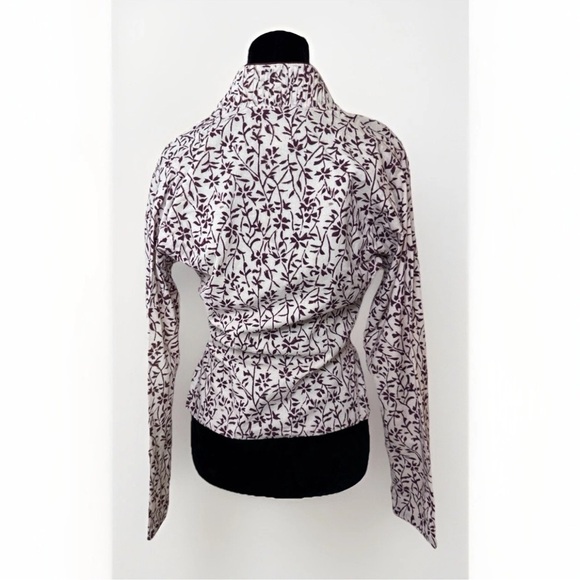 Anokhi Wrap Top Jacket Sz XS Lightweight Cotton Boho Natural Ivory Brown Floral - Picture 3 of 10